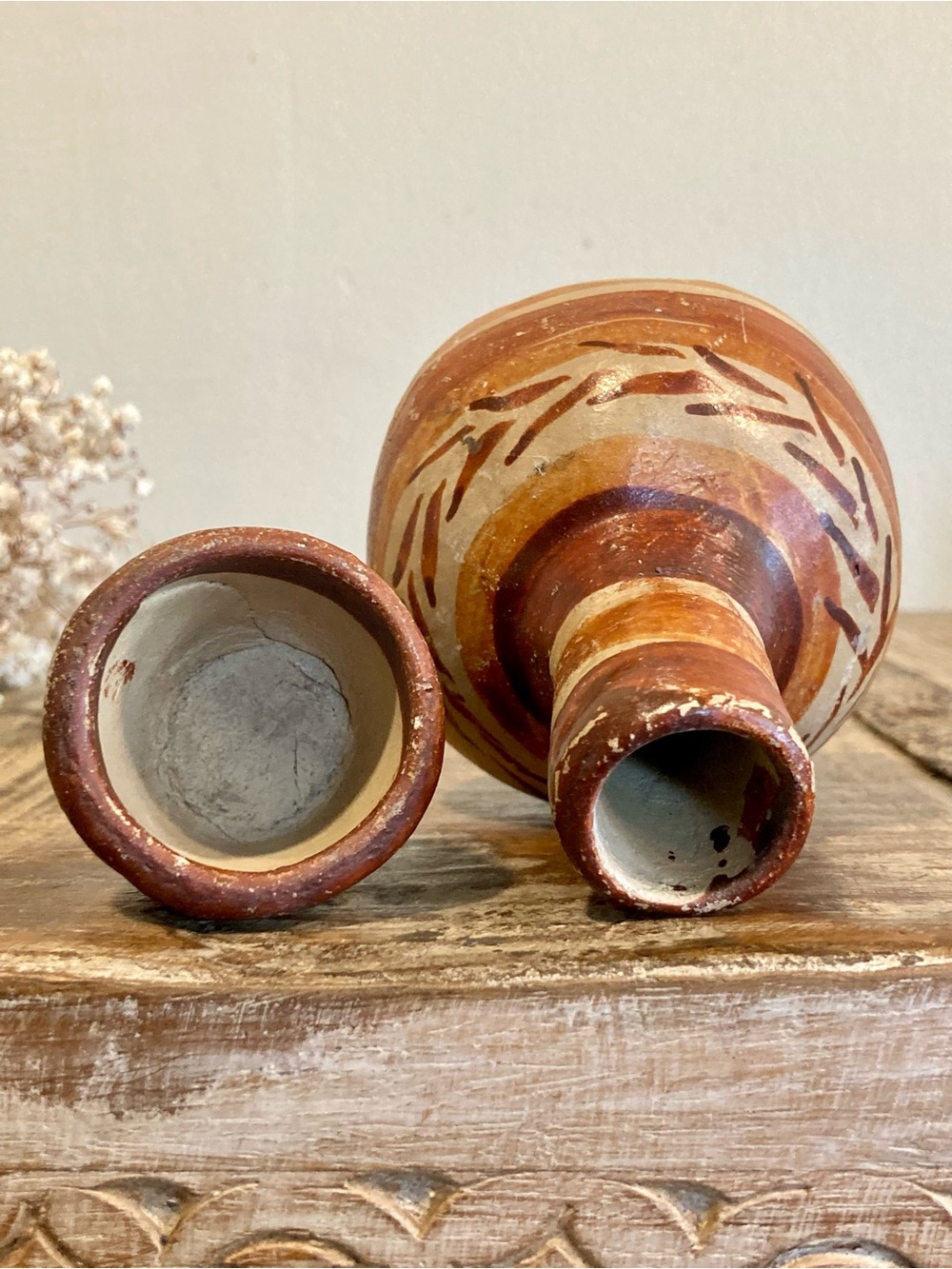 Vintage Rustic Terracotta Decorative Bottle and Cup Set in Earthy Brown & Cream - Picture 3 of 16
